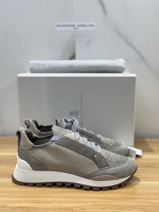 Brunello Cucinelli Sneaker  Suede Grey  Beige Luxury Cucinelli Scarpa Donna 36