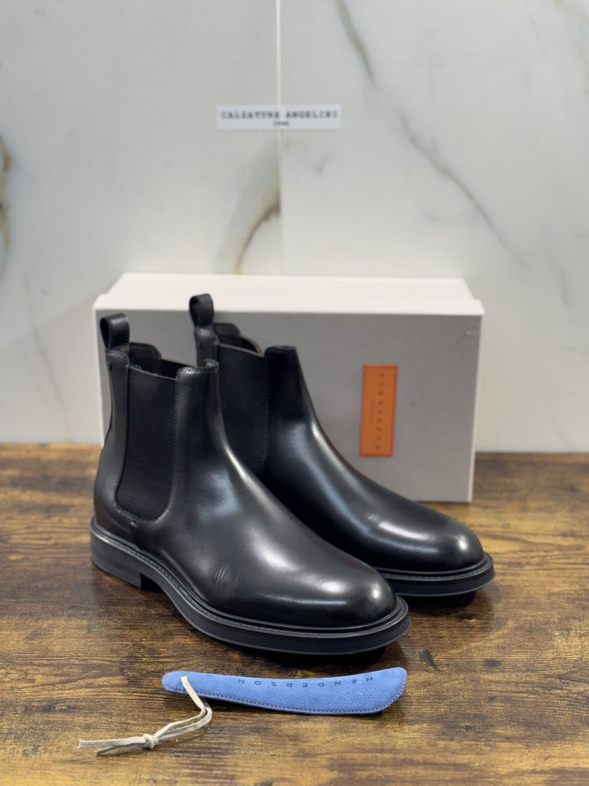Henderson Baracco Chelsea Boot  Pelle Nero Luxury Handmade  Uomo 42.5