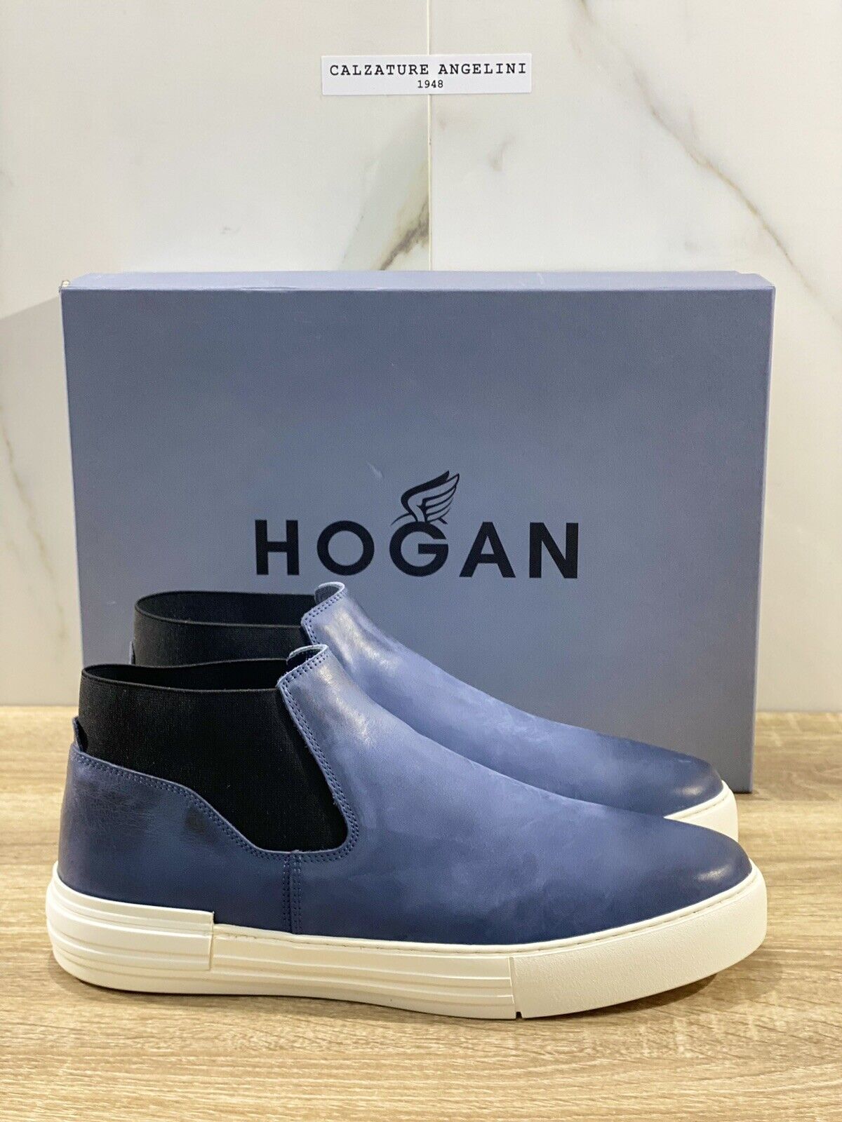 Hogan Rebel uomo chelsea mid boot Pelle Blu memory foam 39.5