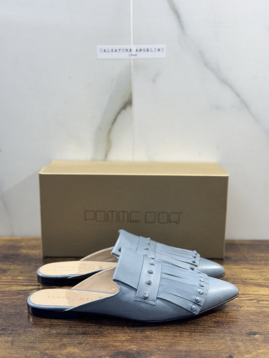 Pomme D’or Mules  Pelle Dusty Blue    Luxury Handmade Woman Pomme D’or Donna 38