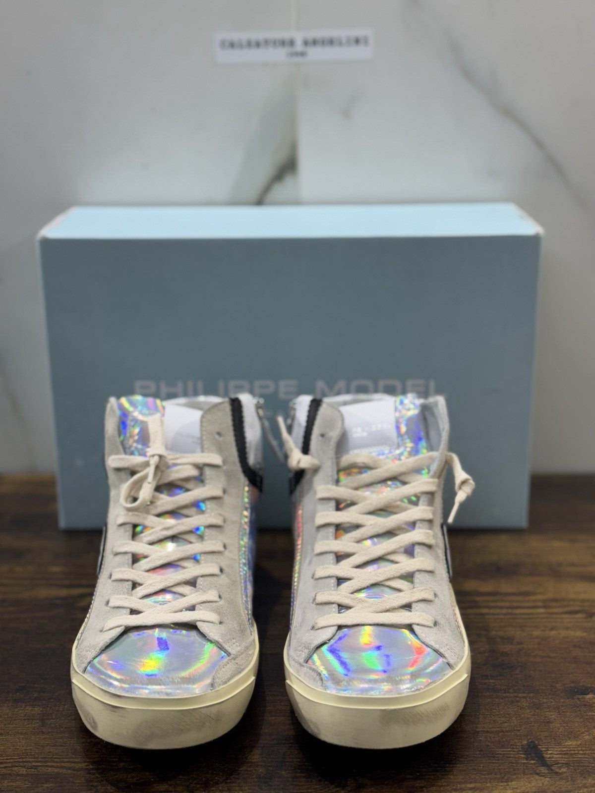 Philippe Model Paris High Top  Sneaker Pelle Silver  Donna 40