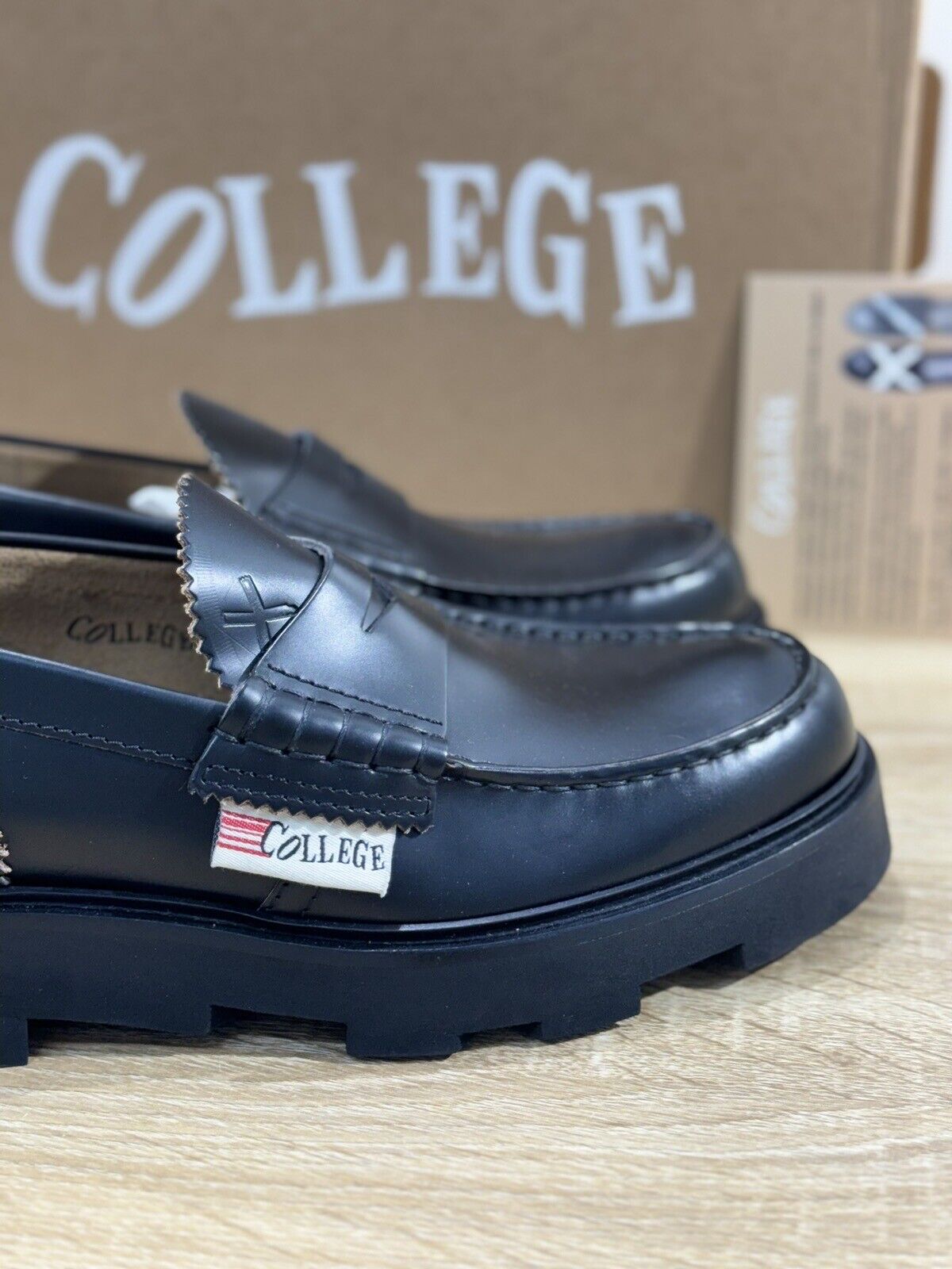 College Scarpa Uomo Mocassino Pelle Nero Extra Light Luxury Men Shoes 41