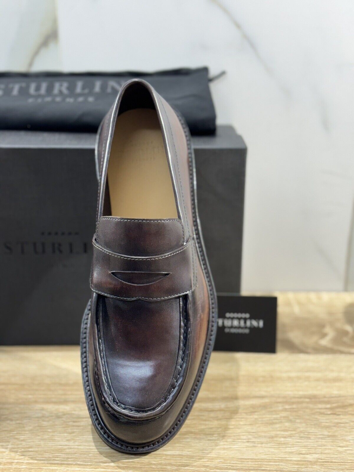 Sturlini Firenze Mocassino  Uomo Pelle Marrone Luxury Craftmanship Men Loafer 40