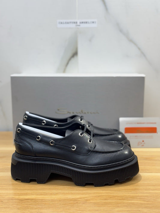 Santoni Scarpa Barca Zeppa Extra Light Pelle Nera Donna 37