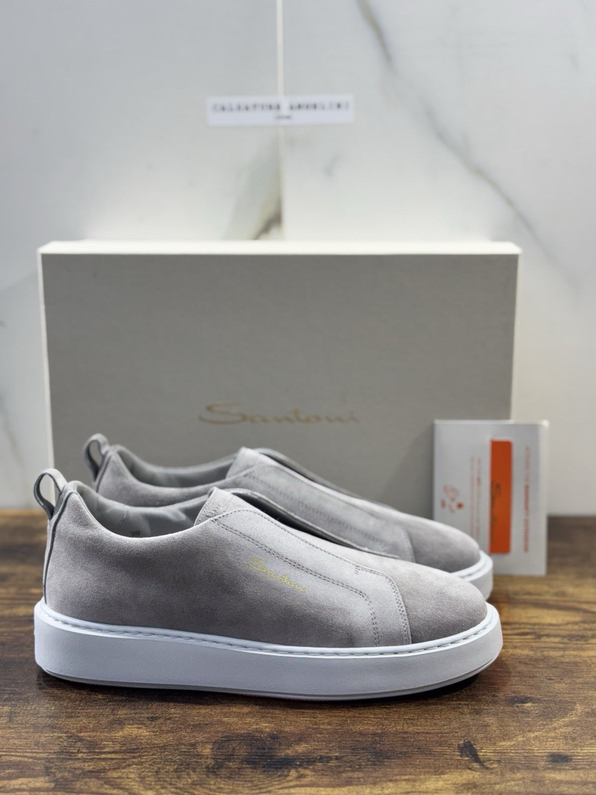 Santoni Sneaker Suede Grey  No Lace  Luxury Men Santoni Shoes  Uomo 39