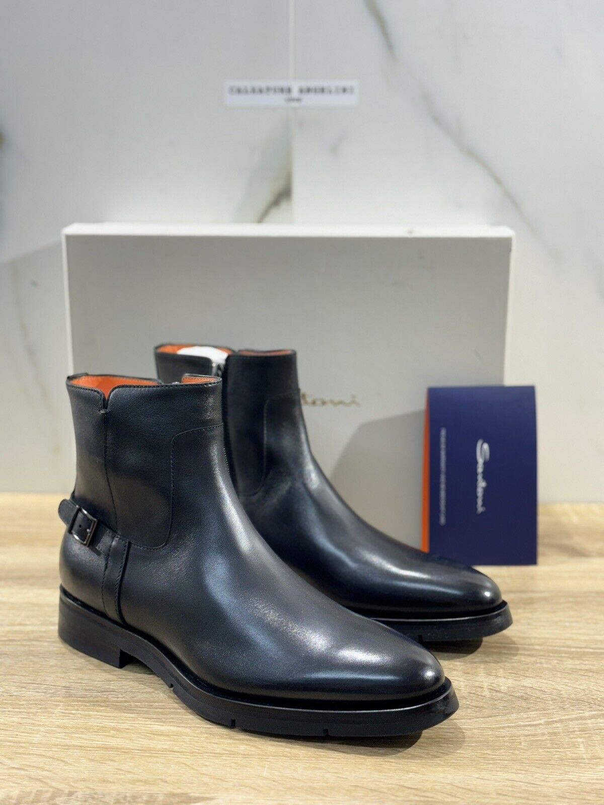 Santoni Stivaletto Uomo Chelsea  Boot Pelle Nero Luxury Men Boot Santoni 41