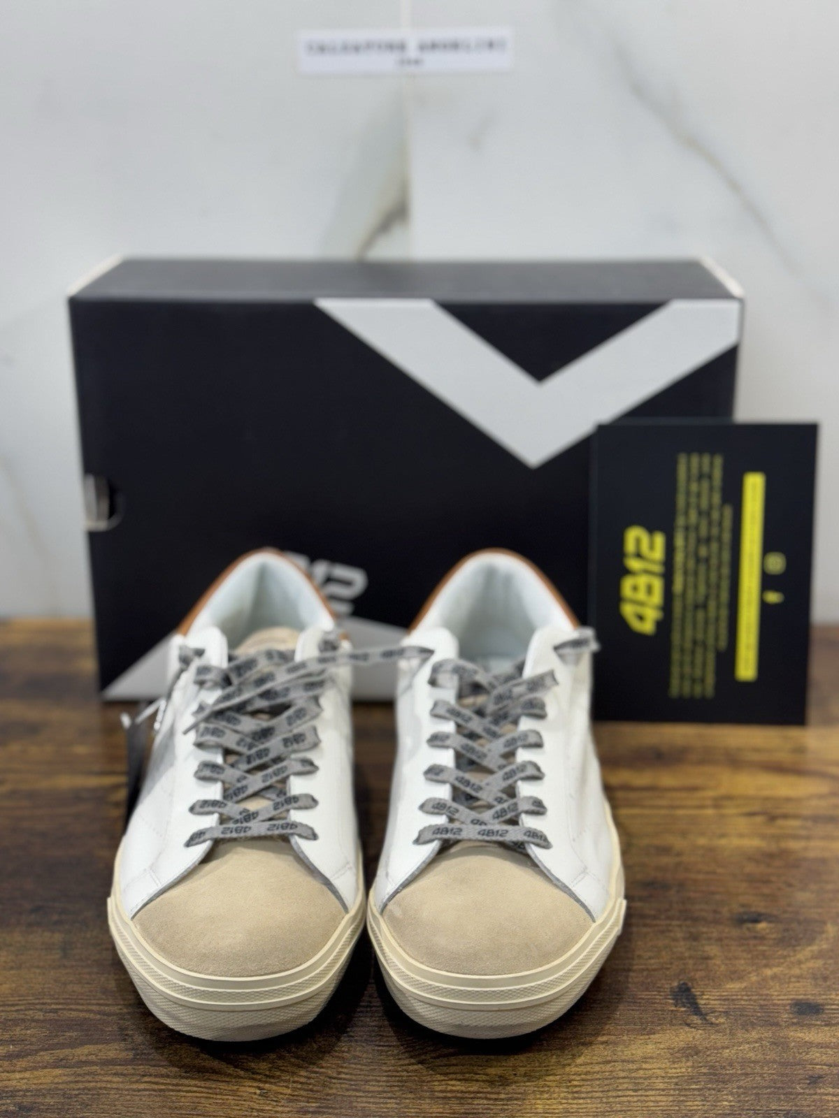 4B12 Sneaker Suprime  Pelle Bianco Beige  Casual Uomo 42