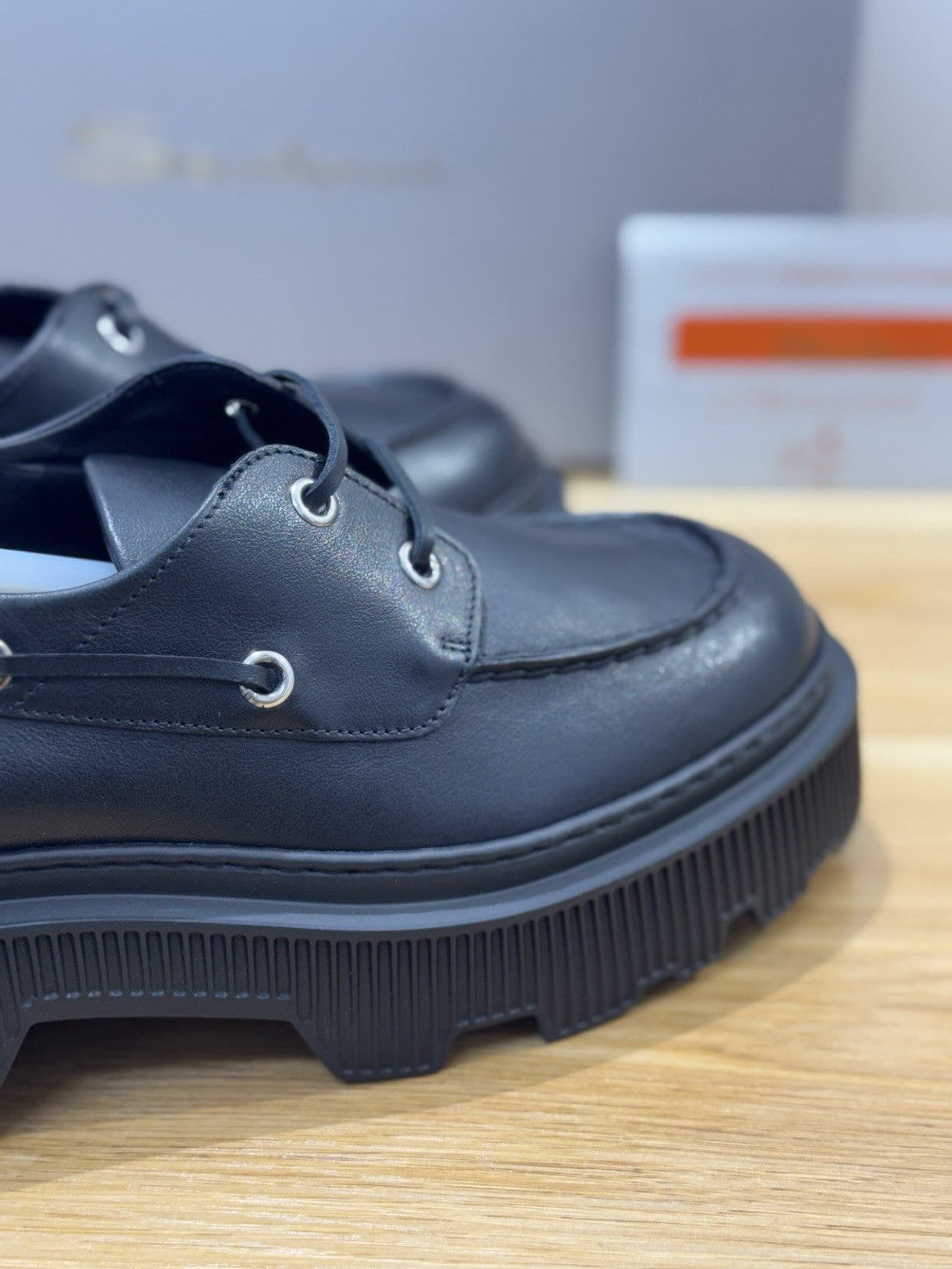 Santoni Scarpa Barca Zeppa Extra Light Pelle Nera Donna 37
