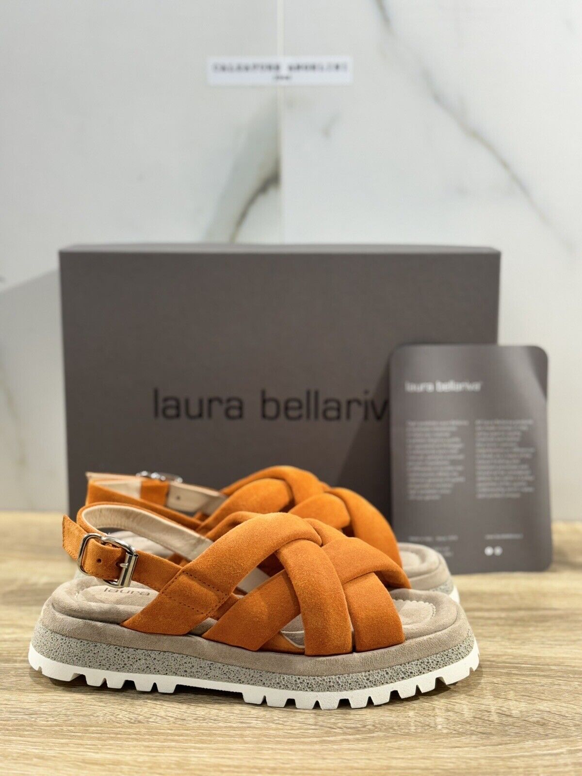 Laura Bellariva Sandalo Donna Pelle Arancio  Super Soft  Handmade In Italy 37