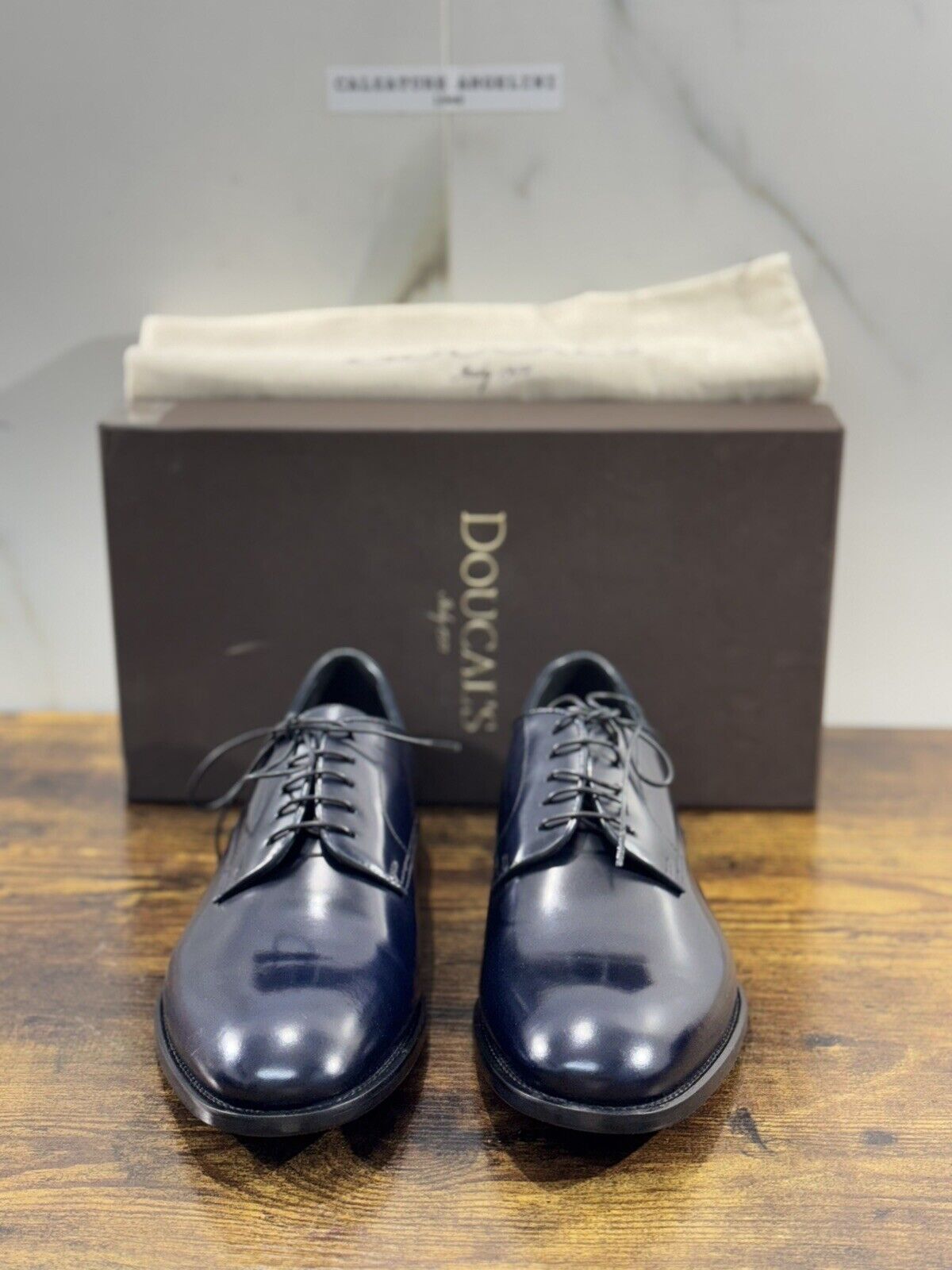 Doucal’s Scarpa Uomo Derby Pelle Blu Luxury Men Doucal’s Shoes 39