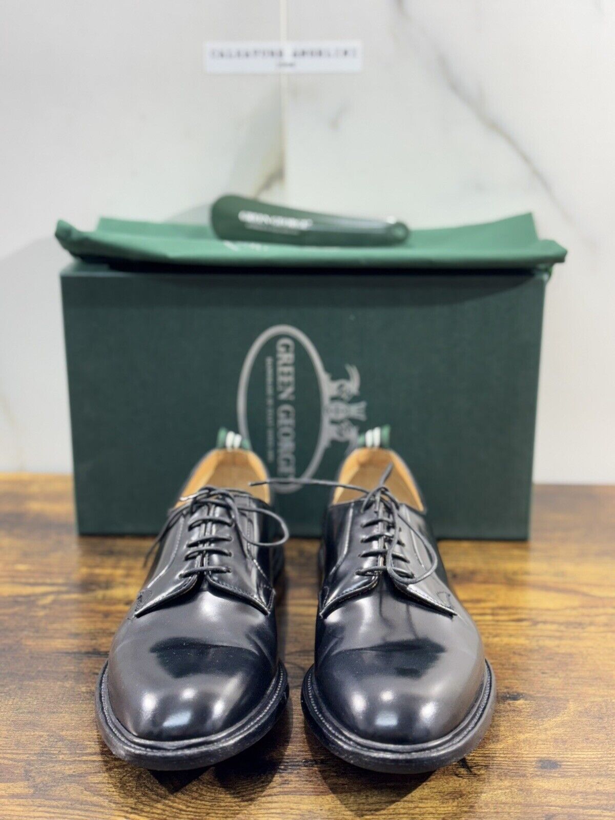 Green George derby nero   in pelle polished luxury men  Fondo Cuoio 40.5