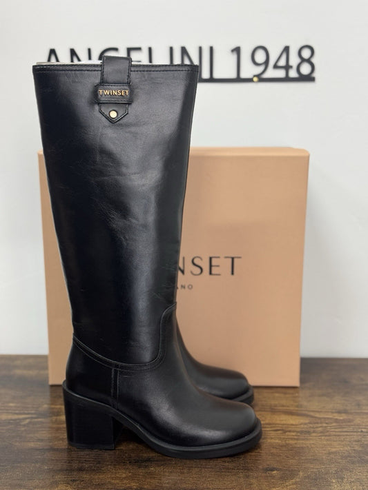 Twin Set Stivale  Pelle Nero  Con Tacco Casual Boot Donna 36