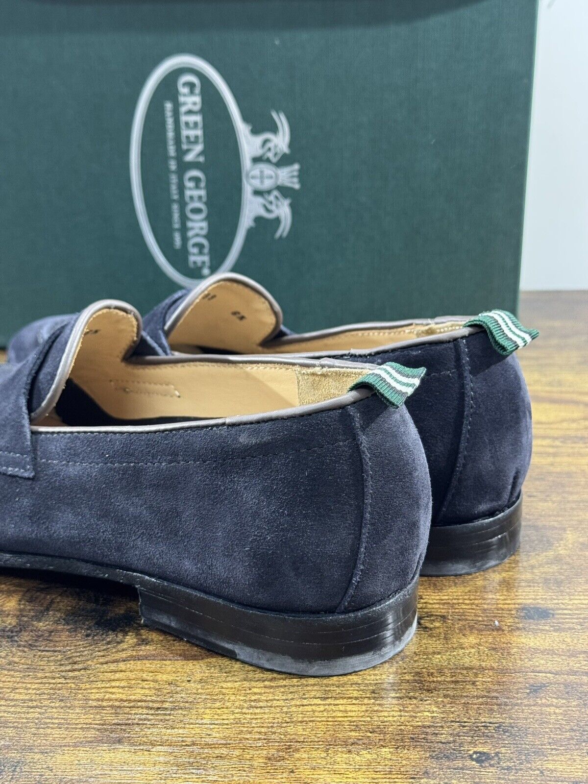 Green George Mocassino Uomo  Suede Blu  Luxury Handmade Men 42