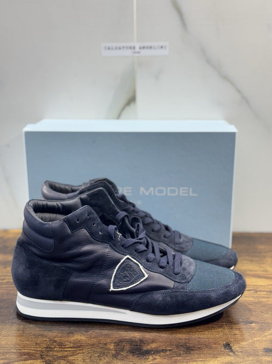 Philippe Model Sneaker Uomo Tropez  Hi Top  Pelle Blu 45
