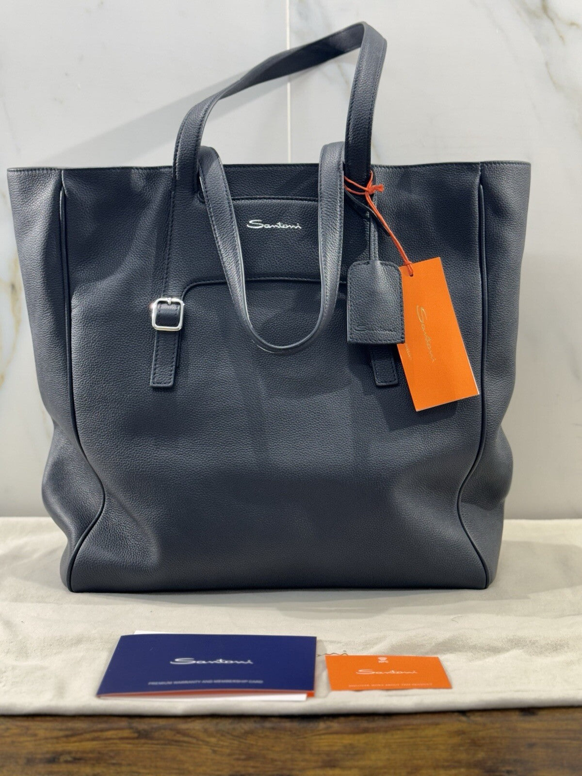 Borsa Santoni Donna Maxy Shopping In Pelle Blu  Luxury Woman Bag Santoni