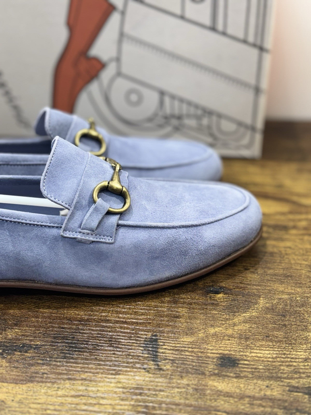 Il Mocassino Tasca Scarpa Suede Light Blu 100% Fatta In Italia Mocassino Uomo 44