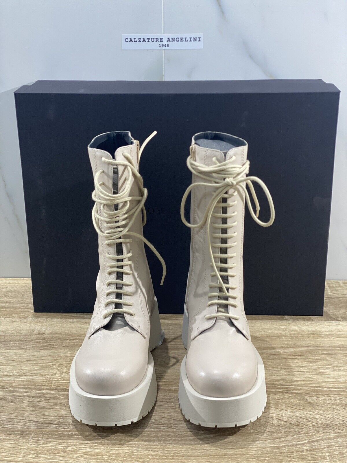 Paloma Barcelo’ Anfibio Combat donna flora pelle ivory luxury Boot 40