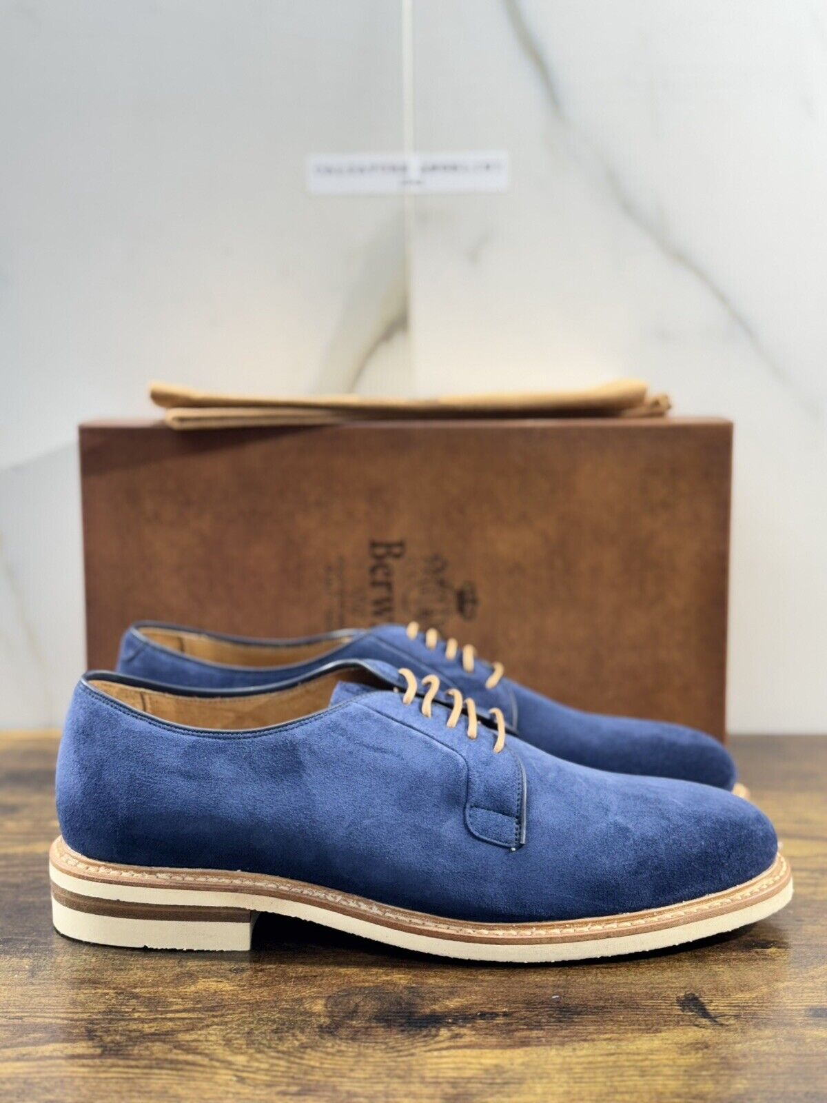 Berwick 1707 Derby Uomo Suede Blu Fondo Vibram Casual Men Shoe 45