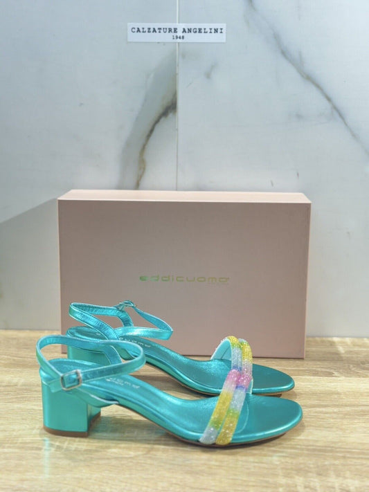 Eddi Cuomo Luxury Sandals Donna In Pelle Azzurro   Fatti A Mano  Handmade 39