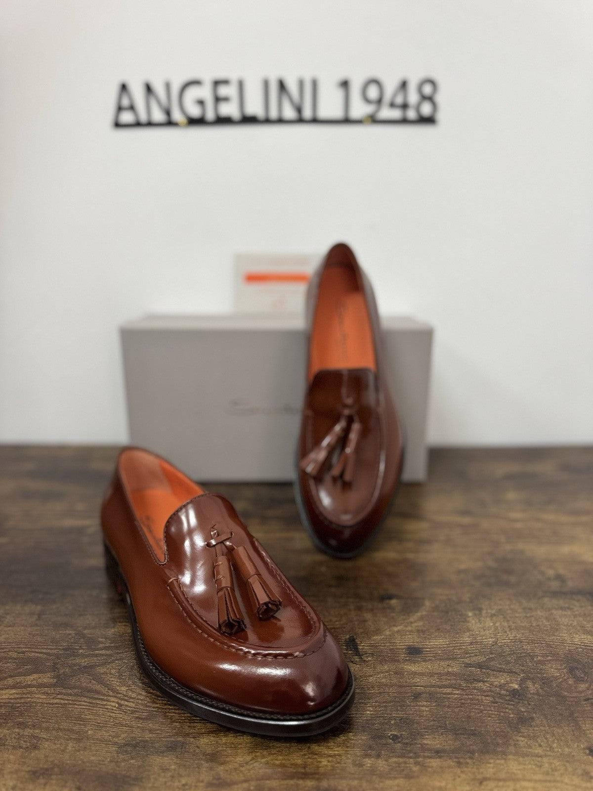 Santoni Mocassino Tassel  Pelle Brown Polish Binder   Luxury Santoni Uomo 42.5