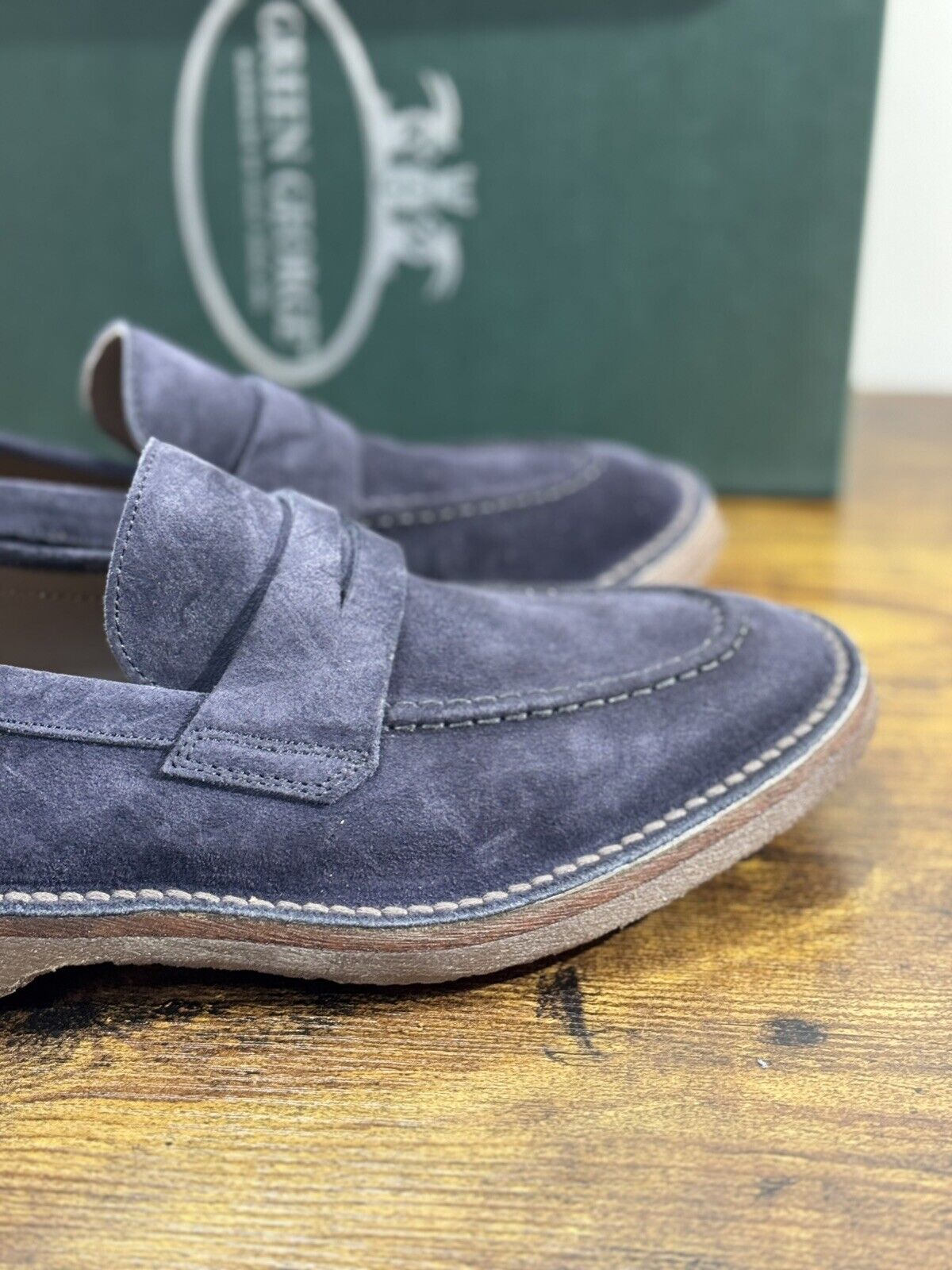 Green George Mocassino Uomo  Suede Blu    Luxury Handmade Men 43