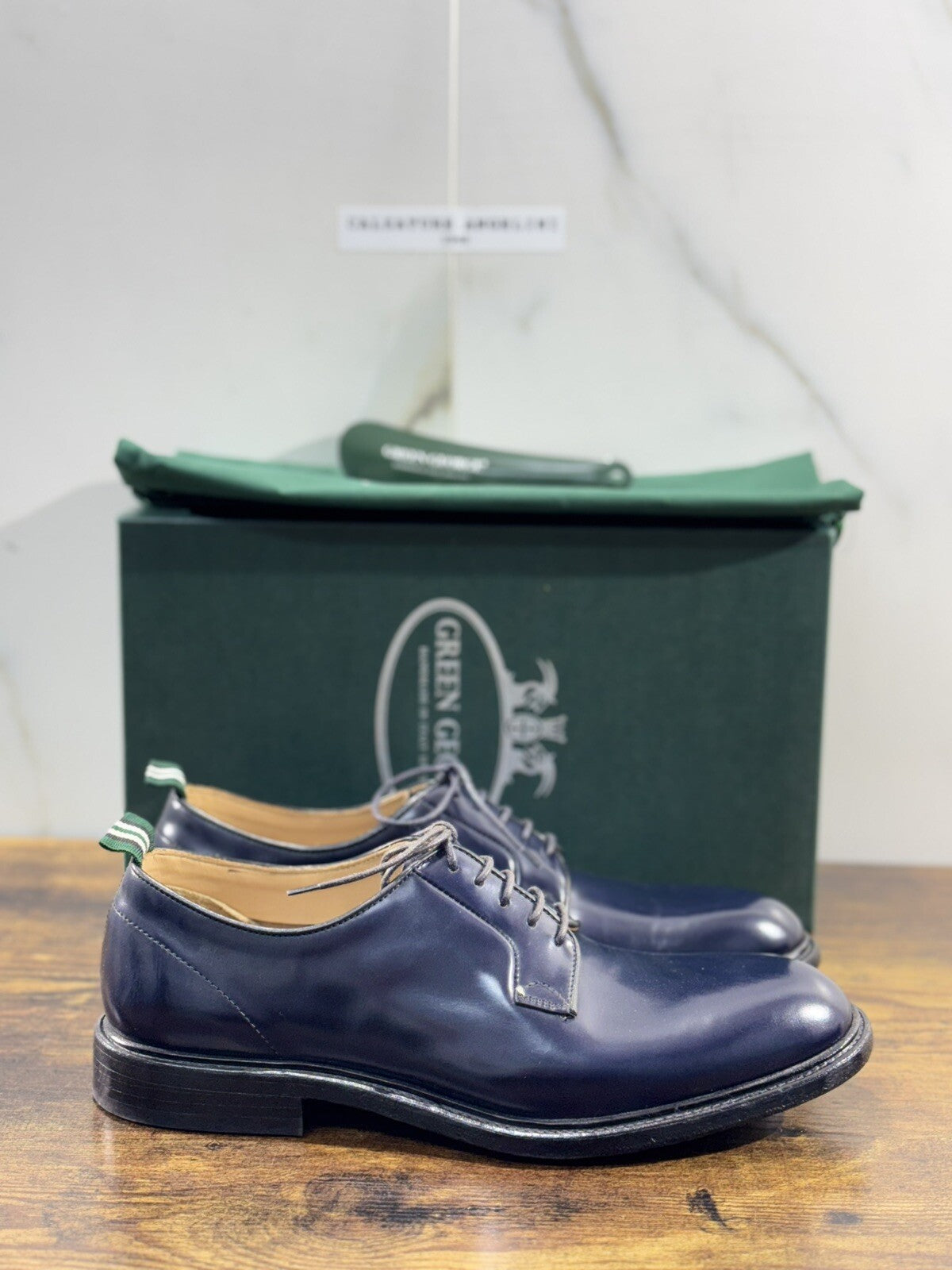Green George derby Blu    in pelle polished luxury men  Fondo Cuoio 44