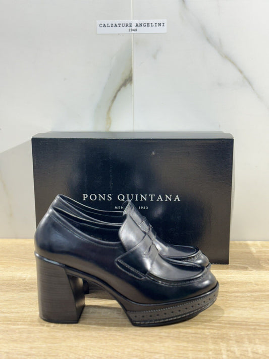 Pons Quintana Mocassino Donna Pelle Nero Con Tacco  Casual Loafer 40