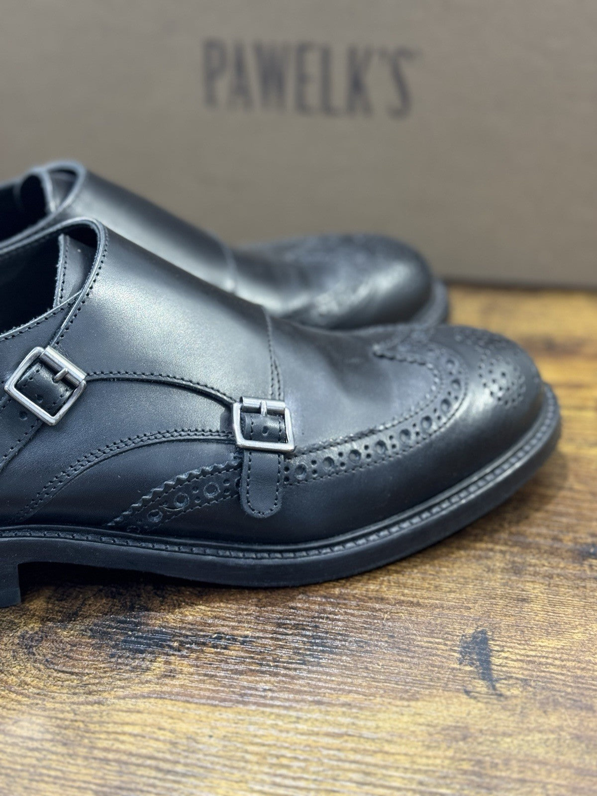 Pawelk’s Doppia Fibbia Pelle Nera Made In Italy Uomo 39