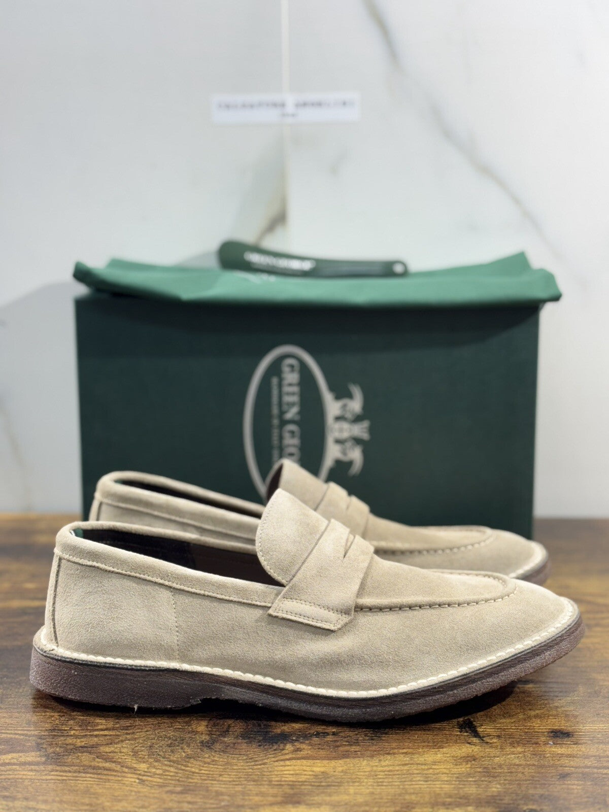 Green George Mocassino Uomo  Suede Beige    Luxury Handmade Men 42.5