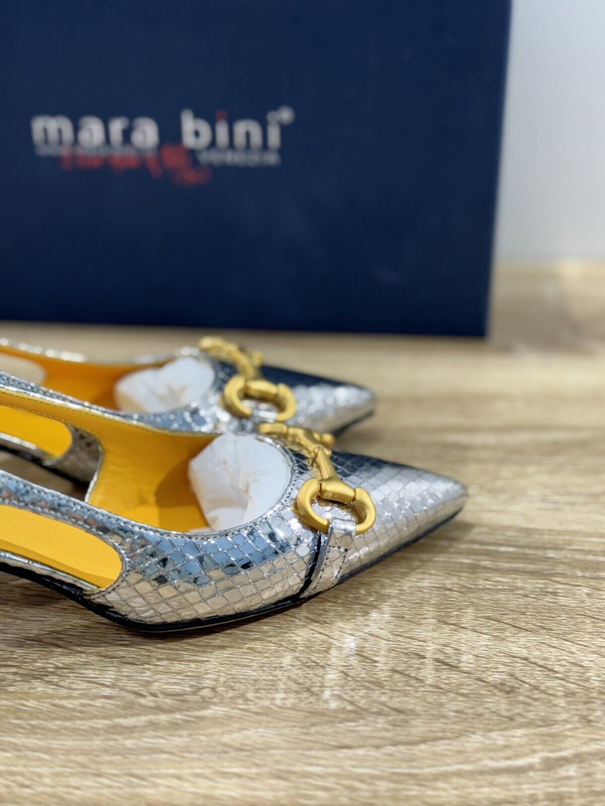 Mara Bini Sling Back    Donna Pelle Argento    Handmade Sacchetto 35