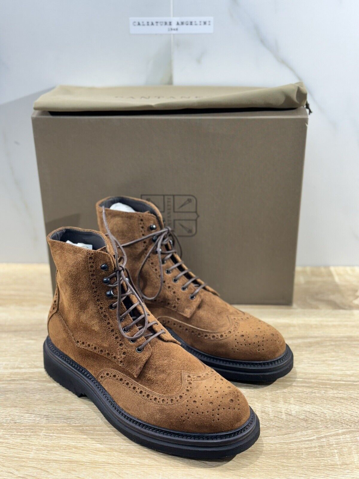 Pantanetti Polacchino Uomo Suede Cuoio Luxury Men Boot Handmade Pantanetti 42