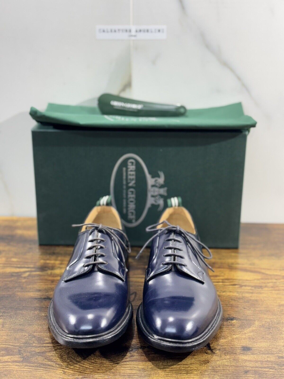 Green George derby Blu    in pelle polished luxury men  Fondo Cuoio 41.5