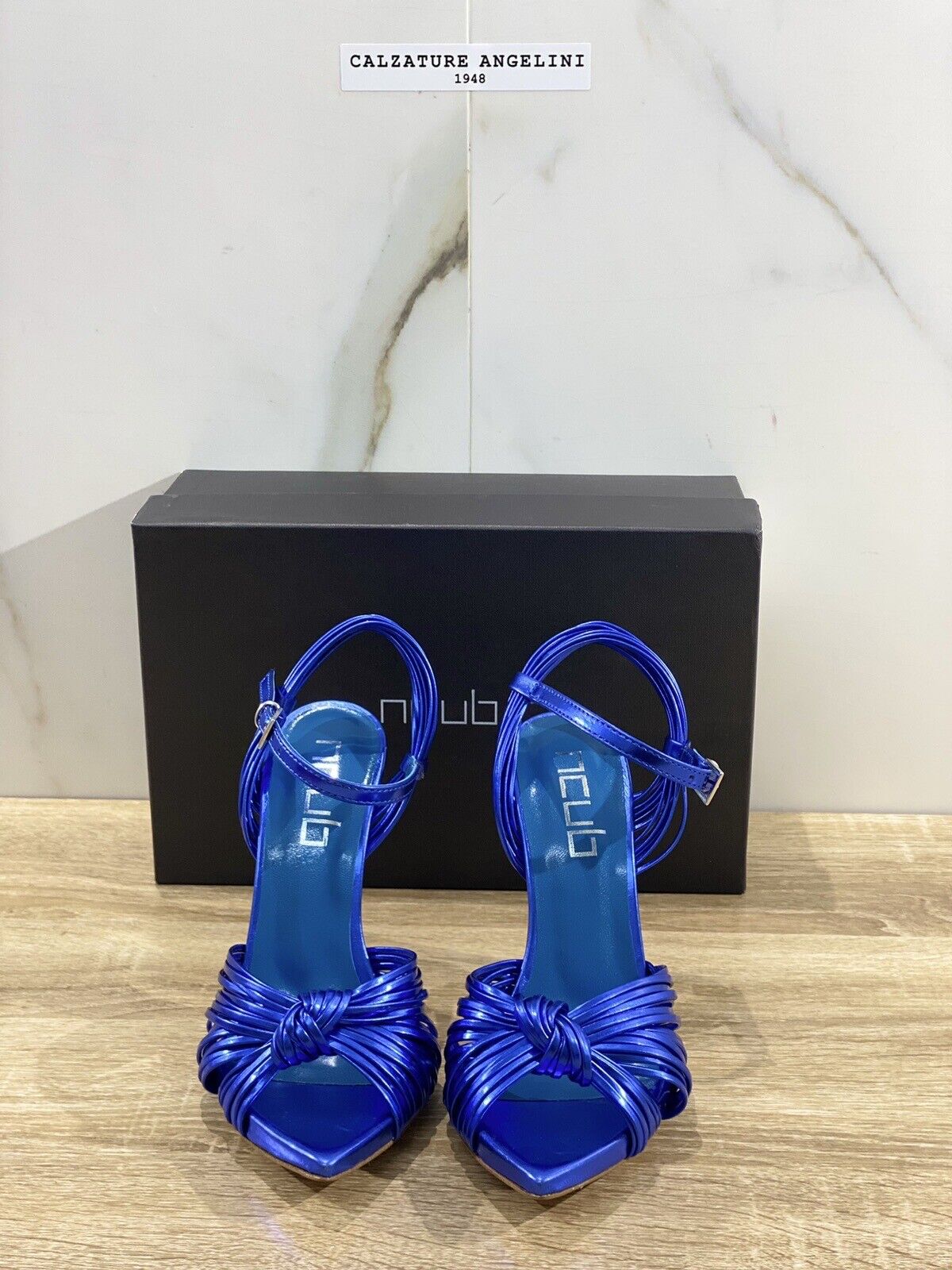 NCUB Sandalo Donna Modello Aura Pelle Blu Laminato Luxury Woman Sandal 39