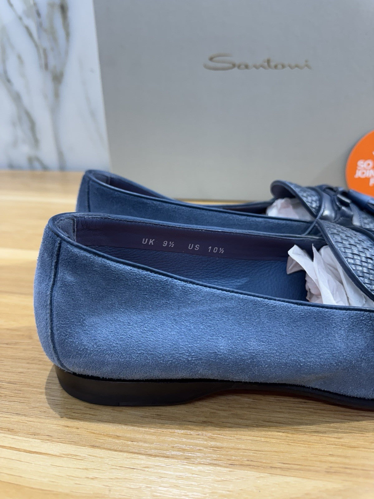 Santoni Mocassino Tassel Suede Light Blue Casual Santoni Goodyear Uomo  43.5
