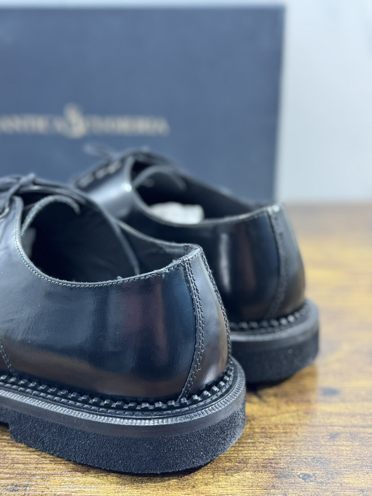 Antica Cuoieria Derby Uomo Pelle Nera Fondo Gomma Causal Men Shoe 45