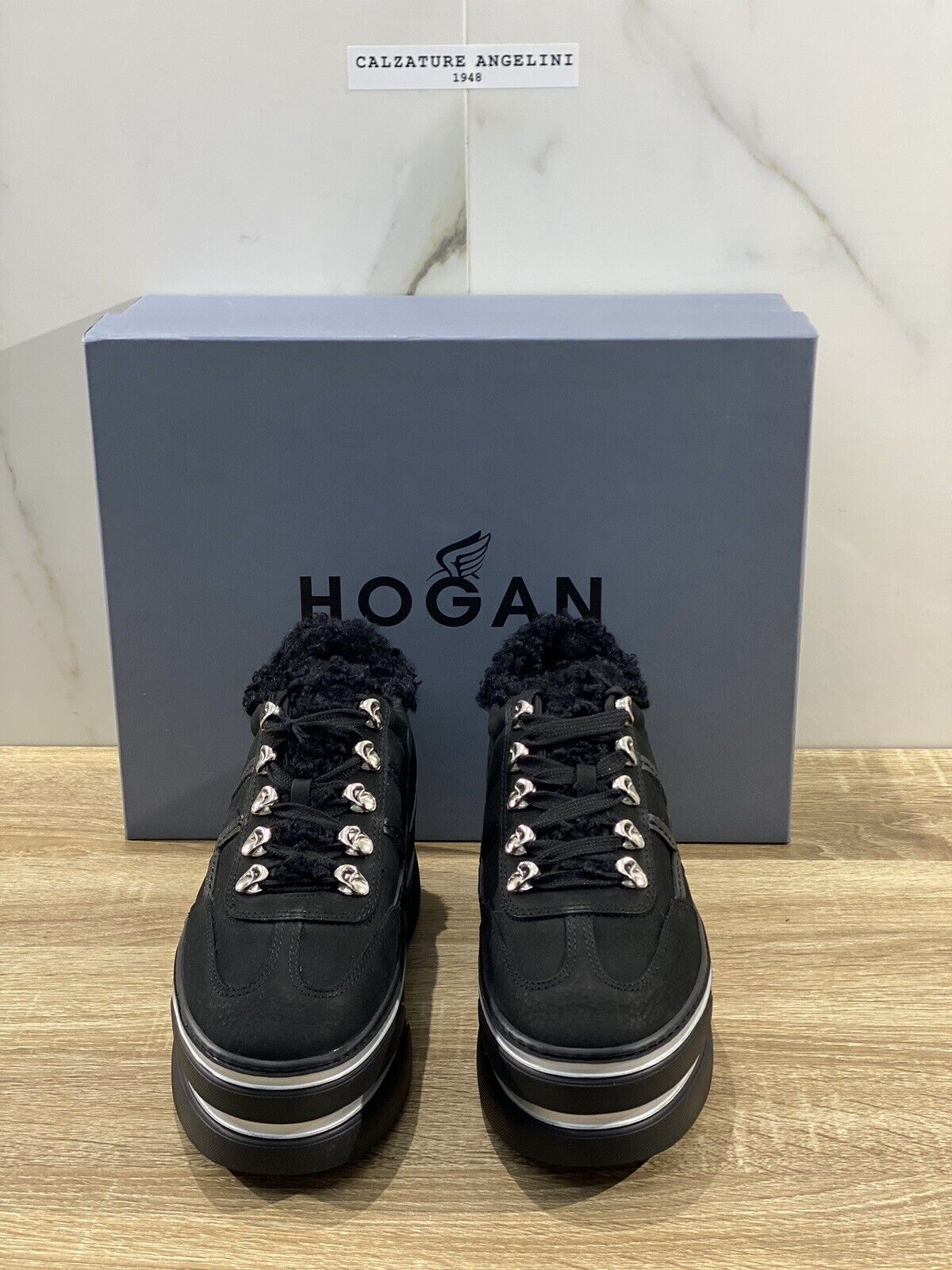 Hogan H449 sneaker Donna maxy zeppa extra light Nero pelle 36