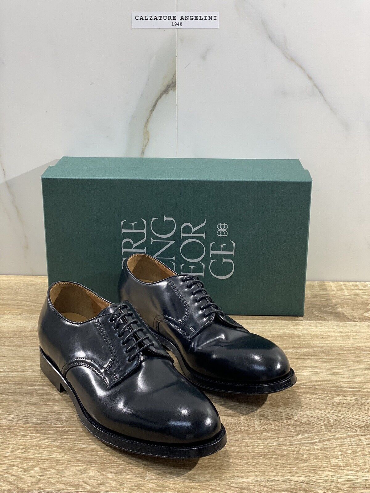 Green George derby nero in pelle polished luxury men  Doppio Cuoio 42