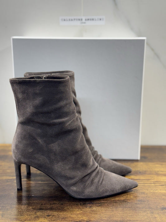 Del Carlo Stivaletto  Pelle Suede Grey  Luxury Made In Italy Boot Donna 41