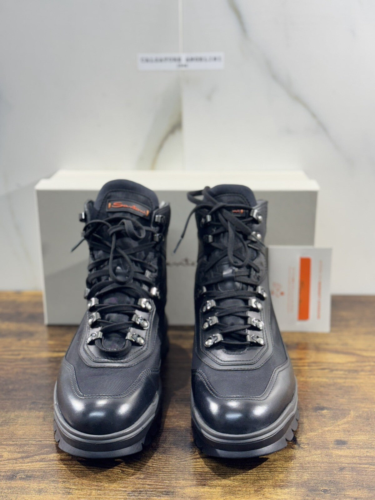 Santoni Mountain Boot Uomo Pelle Nero Gore Tex System Luxury Men Boot 40.5