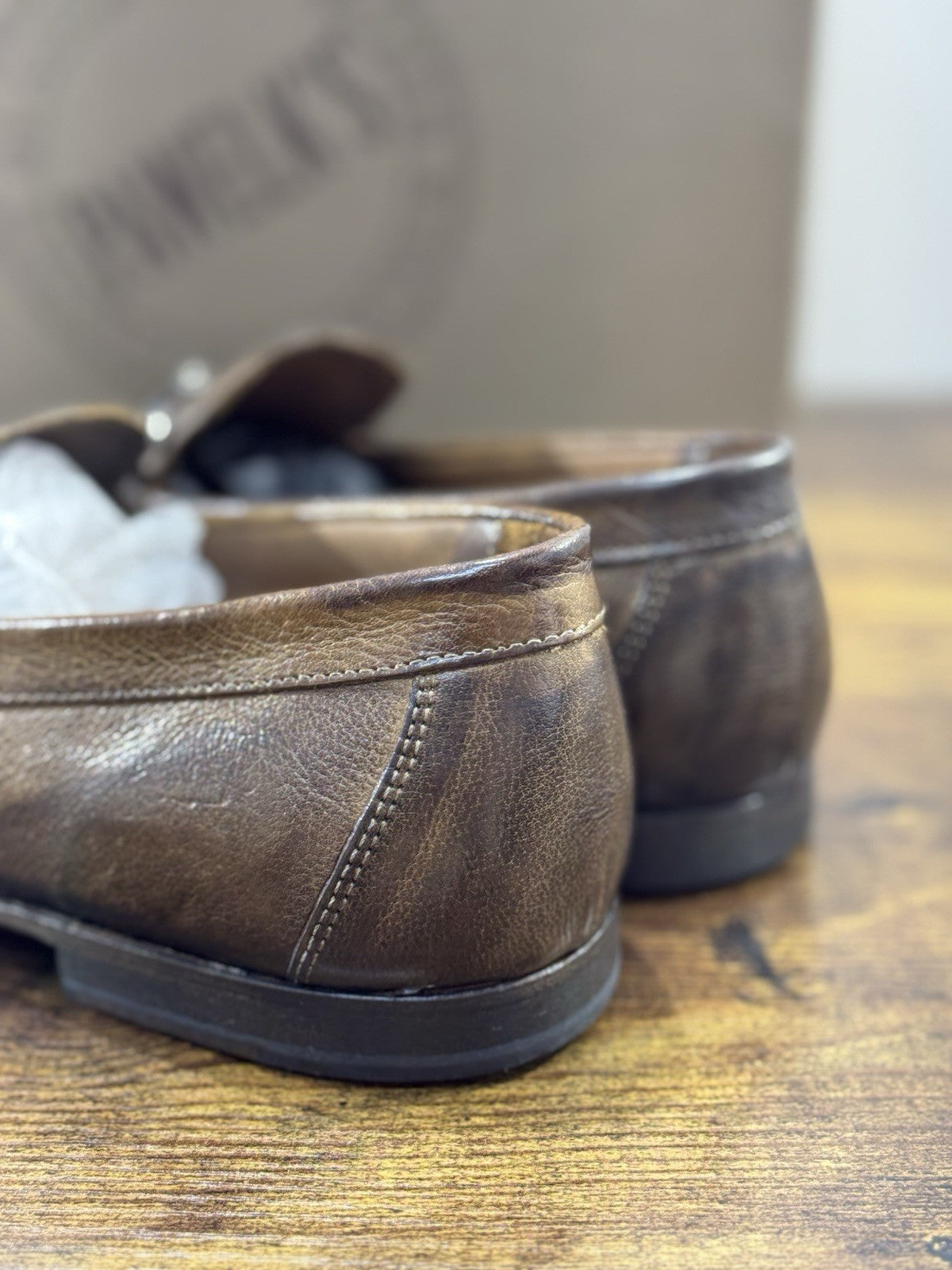 Pawelk’s Mocassino    Uomo Pelle Cuoio      Hand   Made  In Italy Washed  41