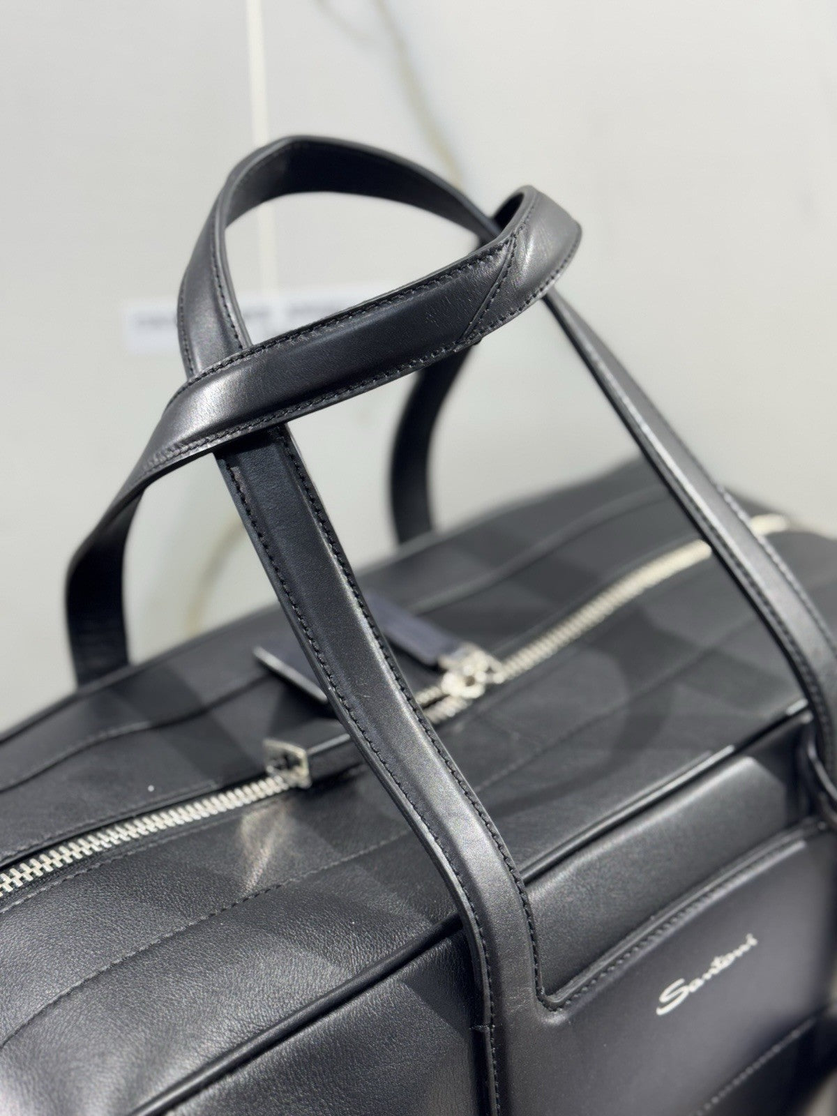 Borsone Weekend Viaggio Santoni Pelle Nero   Travel Bag Santoni Men Business