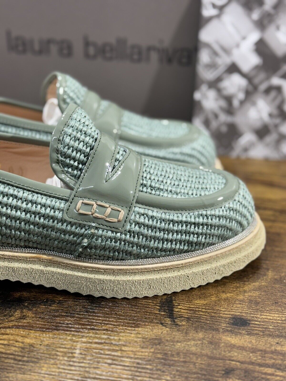 Laura Bellariva Mocassino Donna Verde  Pelle E Raffia Extra light 38