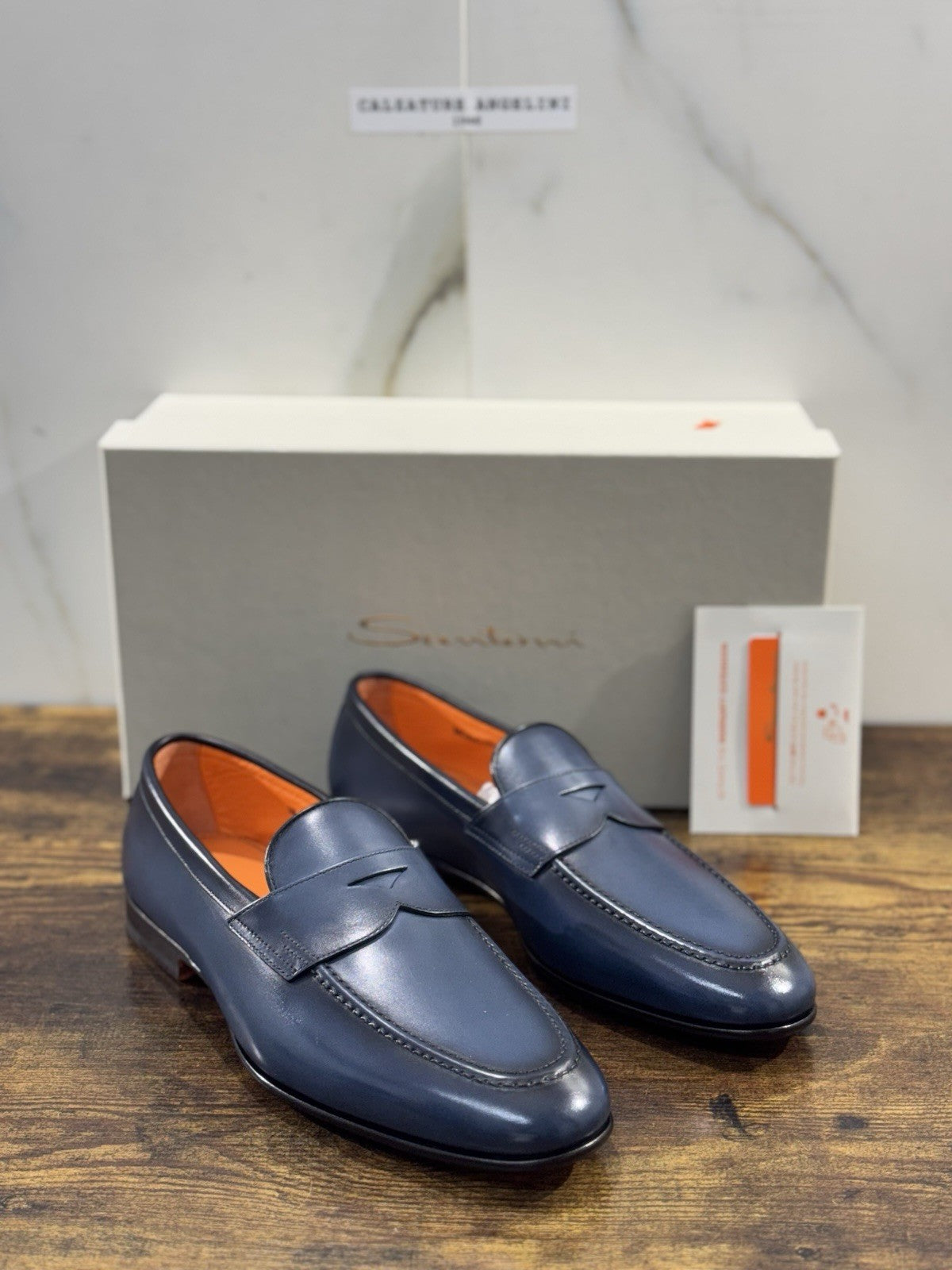 Santoni Mocassino Pelle Blu Luxury Santoni Scarpa Uomo 41.5