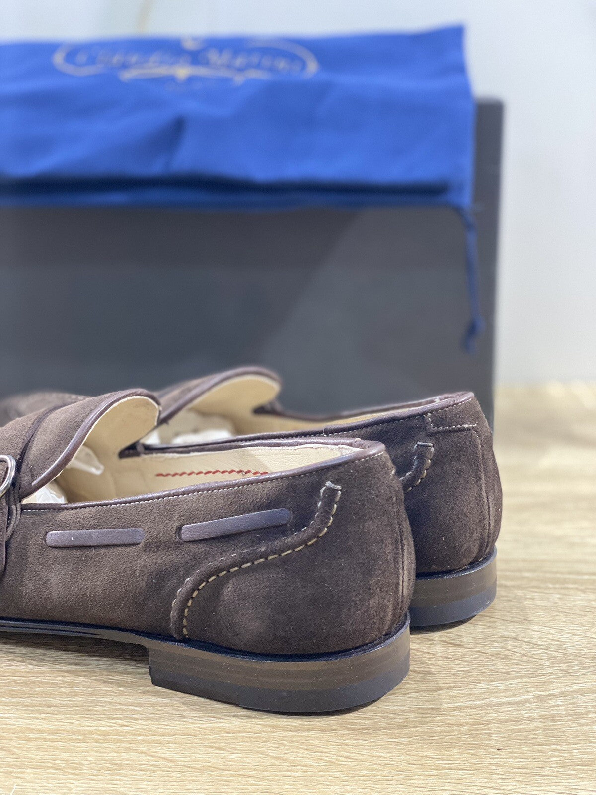 Claudio Marini Calzolaio Mocassino Uomo Suede Brown Mono Buckle Handmade 42.5