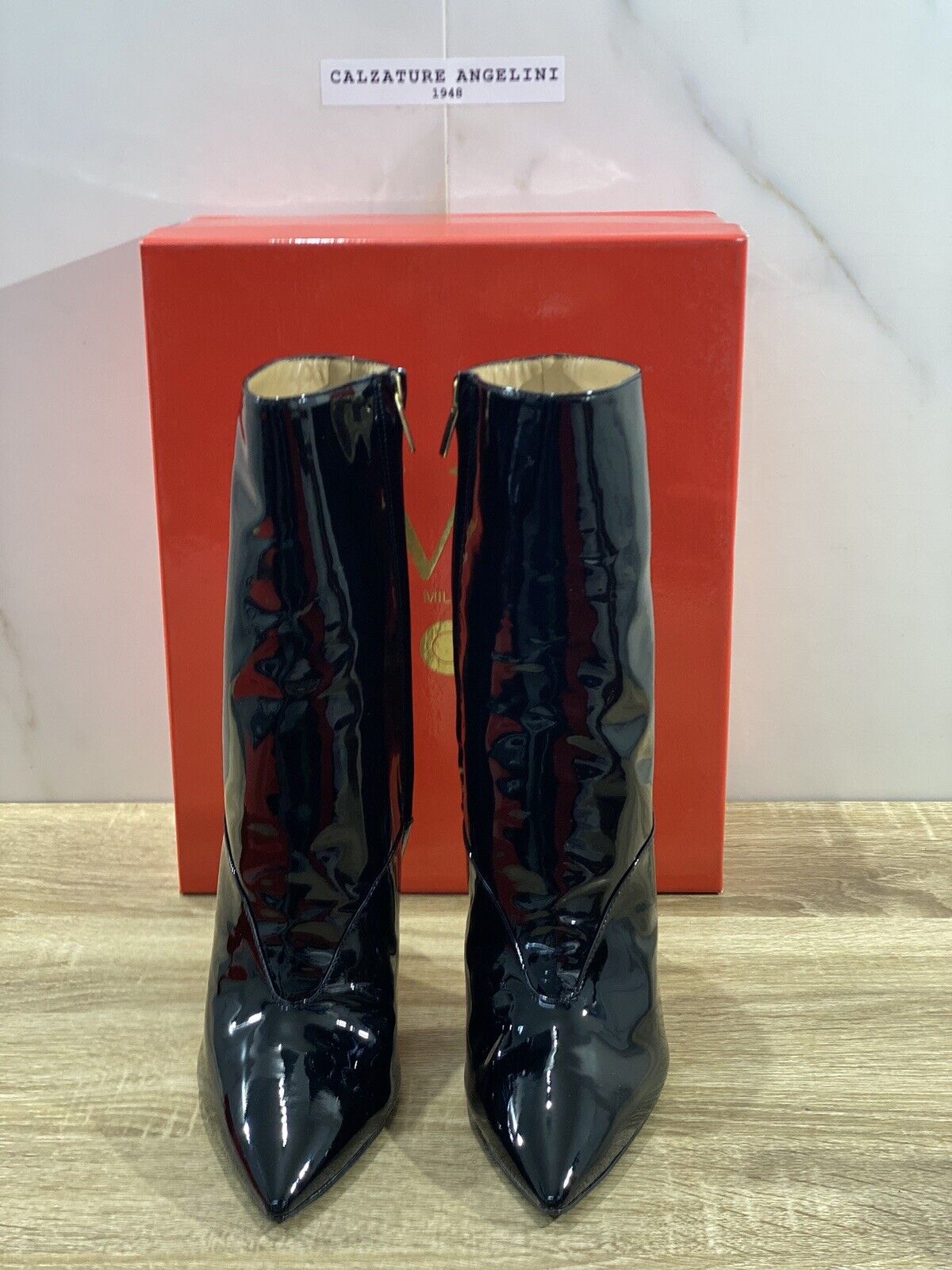 WO Milano tronchetto donna vernice nero casual boot tacco gold luxury 40