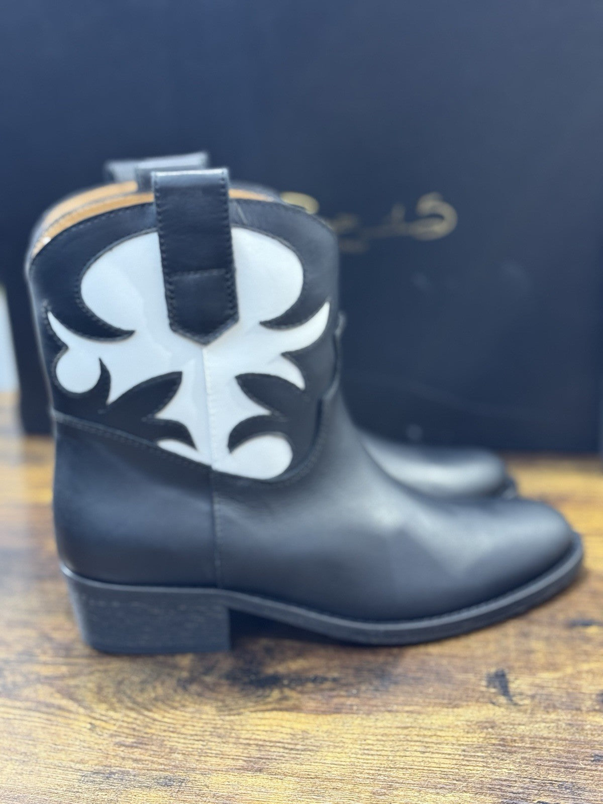 Via Roma 15 Texano Pelle Nero Bianco Casual Texan Boot Donna 36