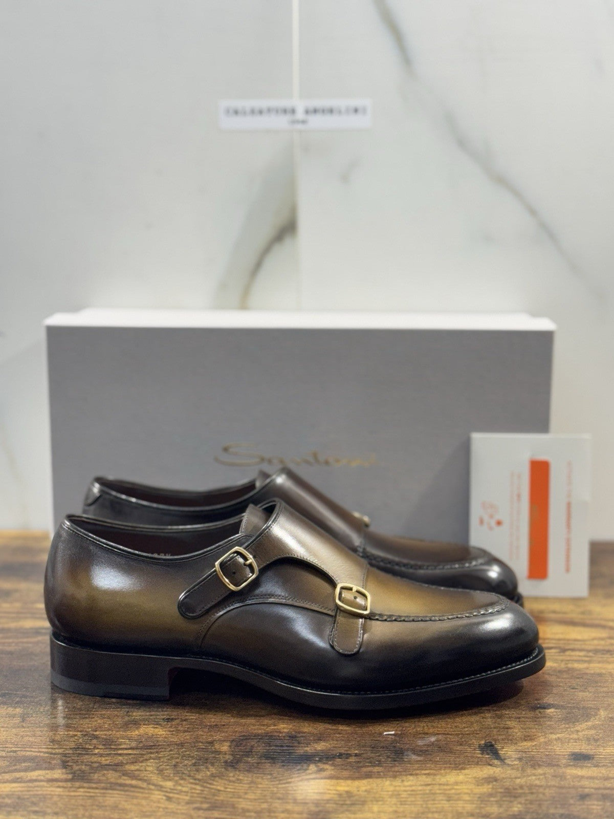 Santoni Doppia Fibbia Pelle Verde Goodyear Luxury Santoni Scarpa Uomo 41.5