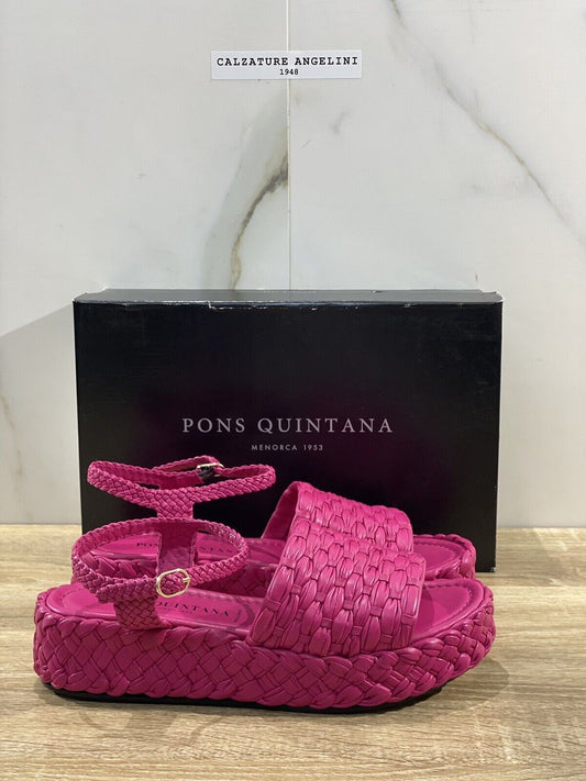 Pons Quintana sandalo donna pelle Fuxia intrecciata zeppa 40