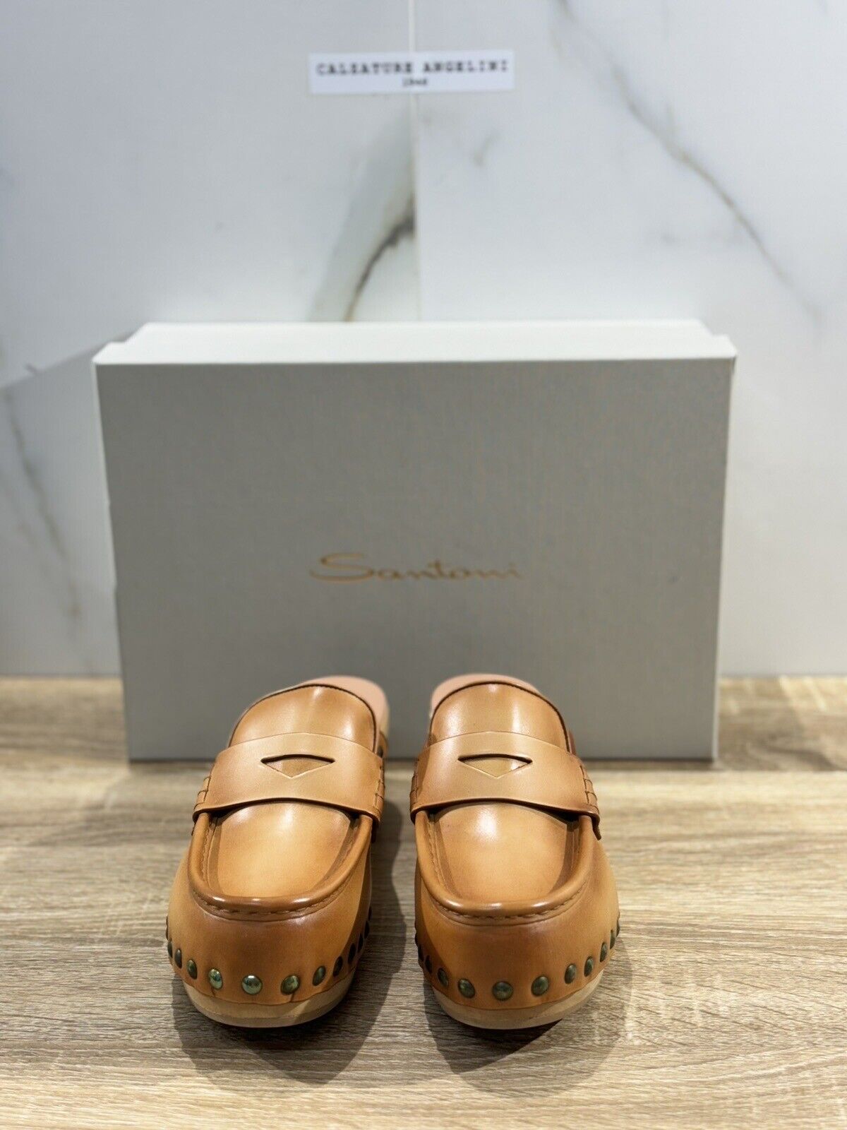 Santoni Zoccolo Donna In Pelle Cuoio Luxury Santoni Clogs 39.5