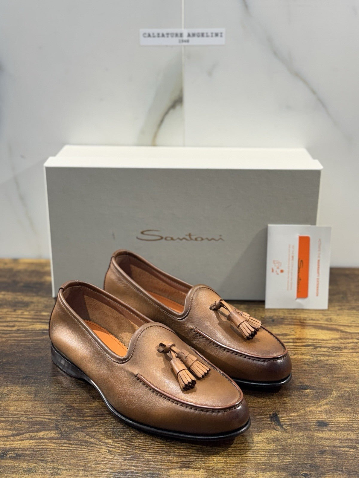 Santoni Mocassino Nappine Pelle Cuoio  Luxury Men Shoes Goodyear  Uomo 40.5